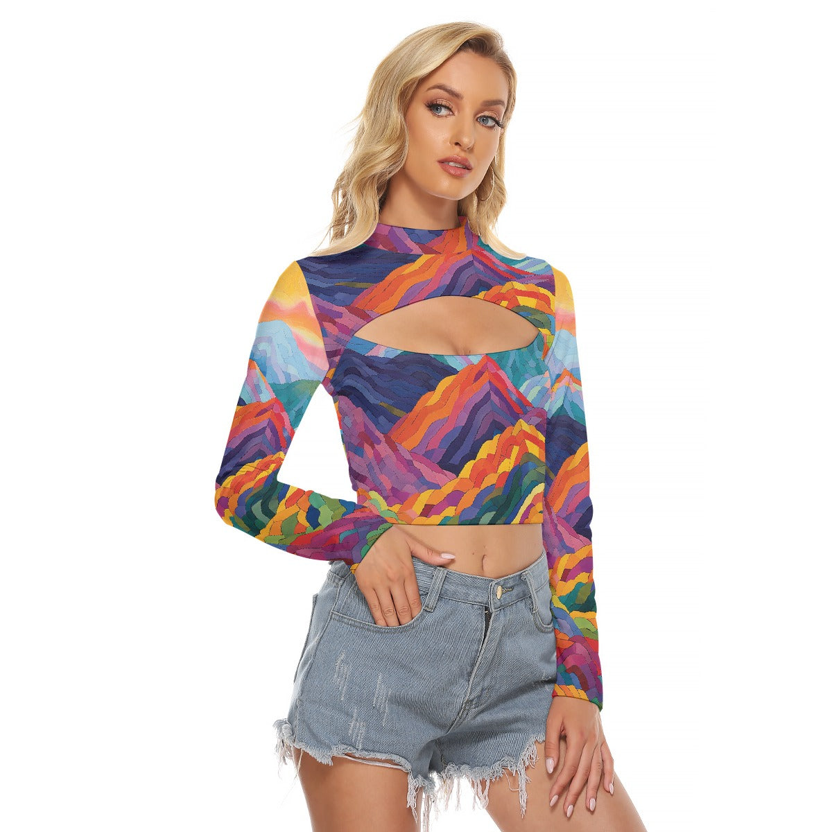 All-Over Print Women's Hollow Chest Keyhole Tight Crop Top