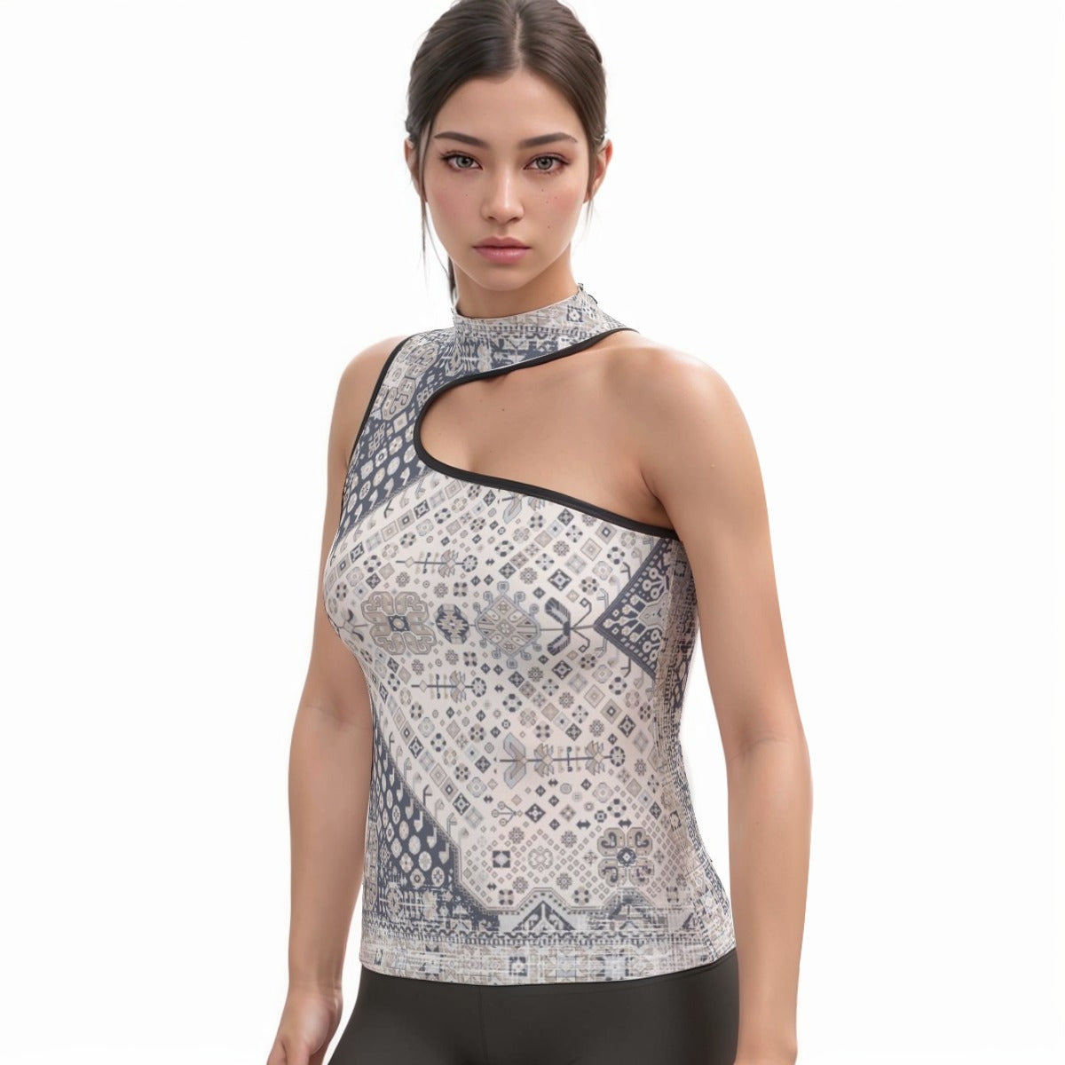 All-Over Print Women's Halter Sleeveless Asymmetrical Tank Top