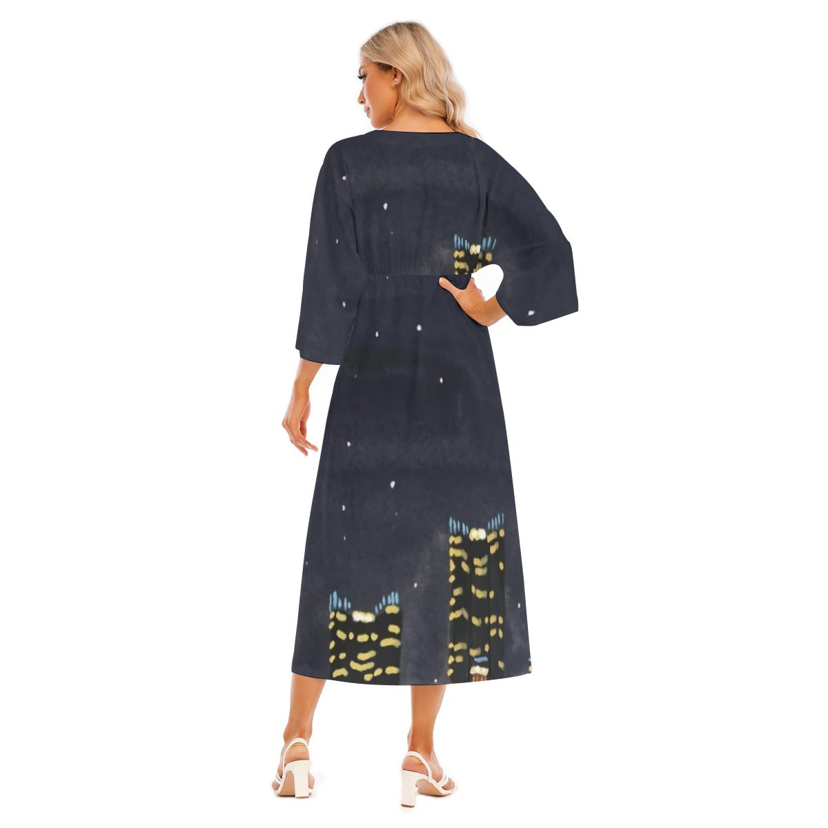 All-Over Print Women's Mid-Sleeve Long Dress