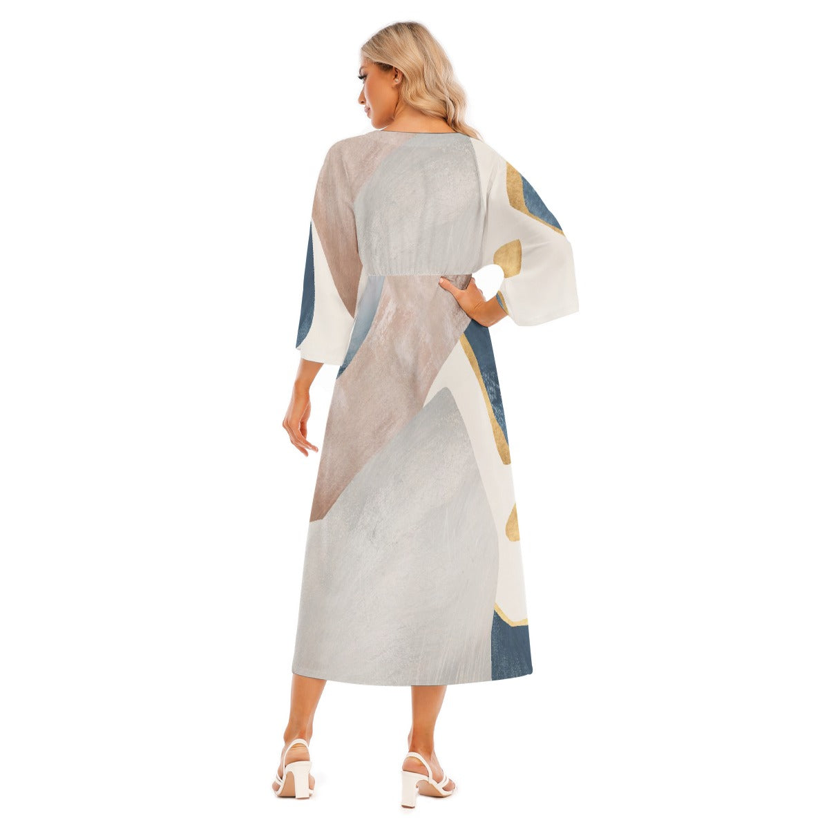 All-Over Print Women's Mid-Sleeve Long Dress