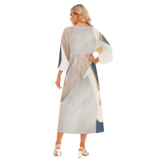 All-Over Print Women's Mid-Sleeve Long Dress