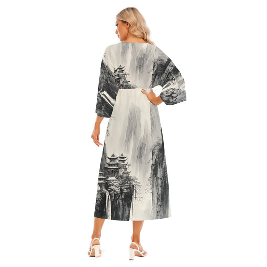 All-Over Print Women's Mid-Sleeve Long Dress