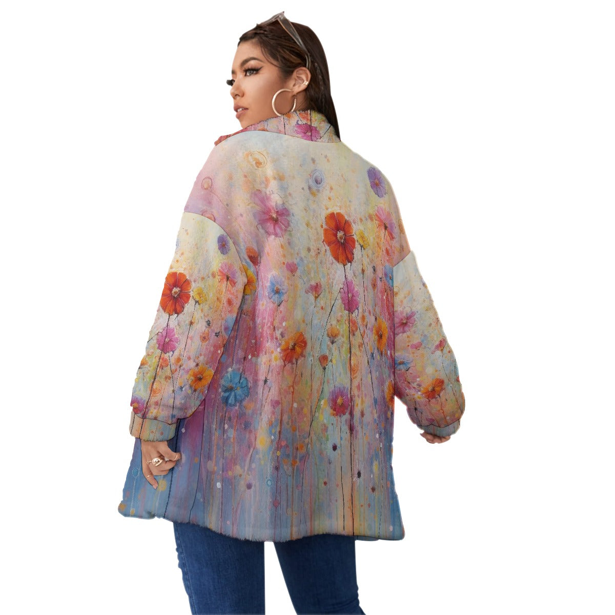 All-Over Print Unisex Borg Fleece Stand-up Collar Coat With Zipper Closure(Plus Size)