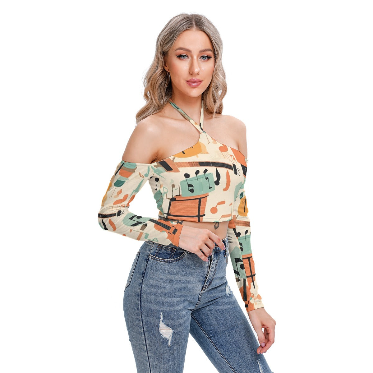 All-Over Print Women's Halter Lace-up Top