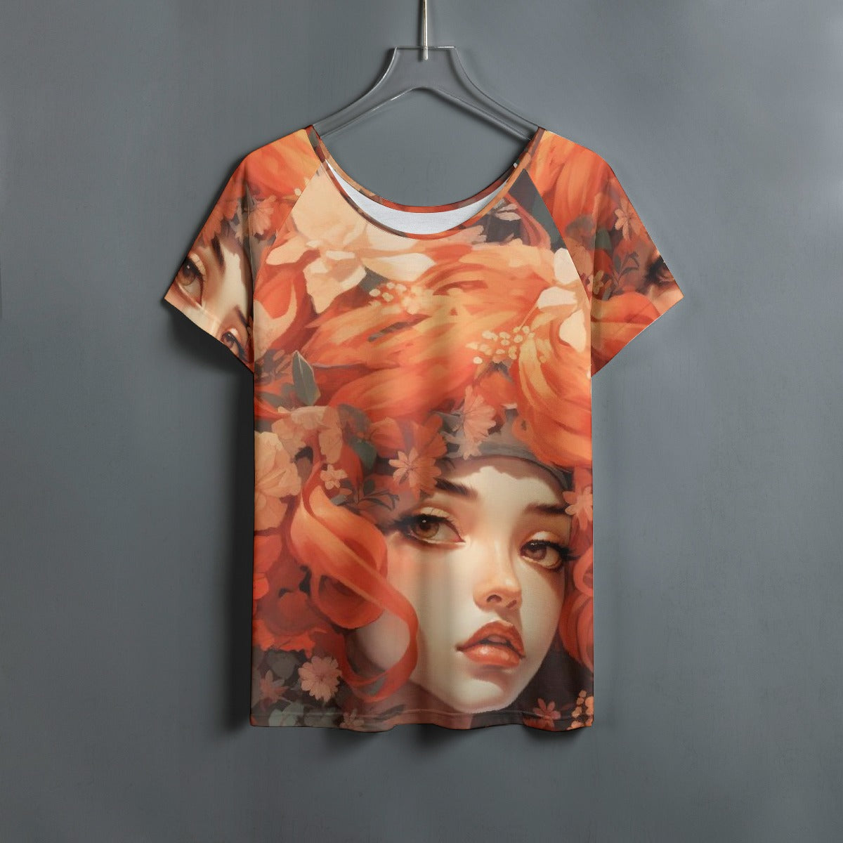 All-Over Print Women's Round Neck T-shirt With Raglan Sleeve
