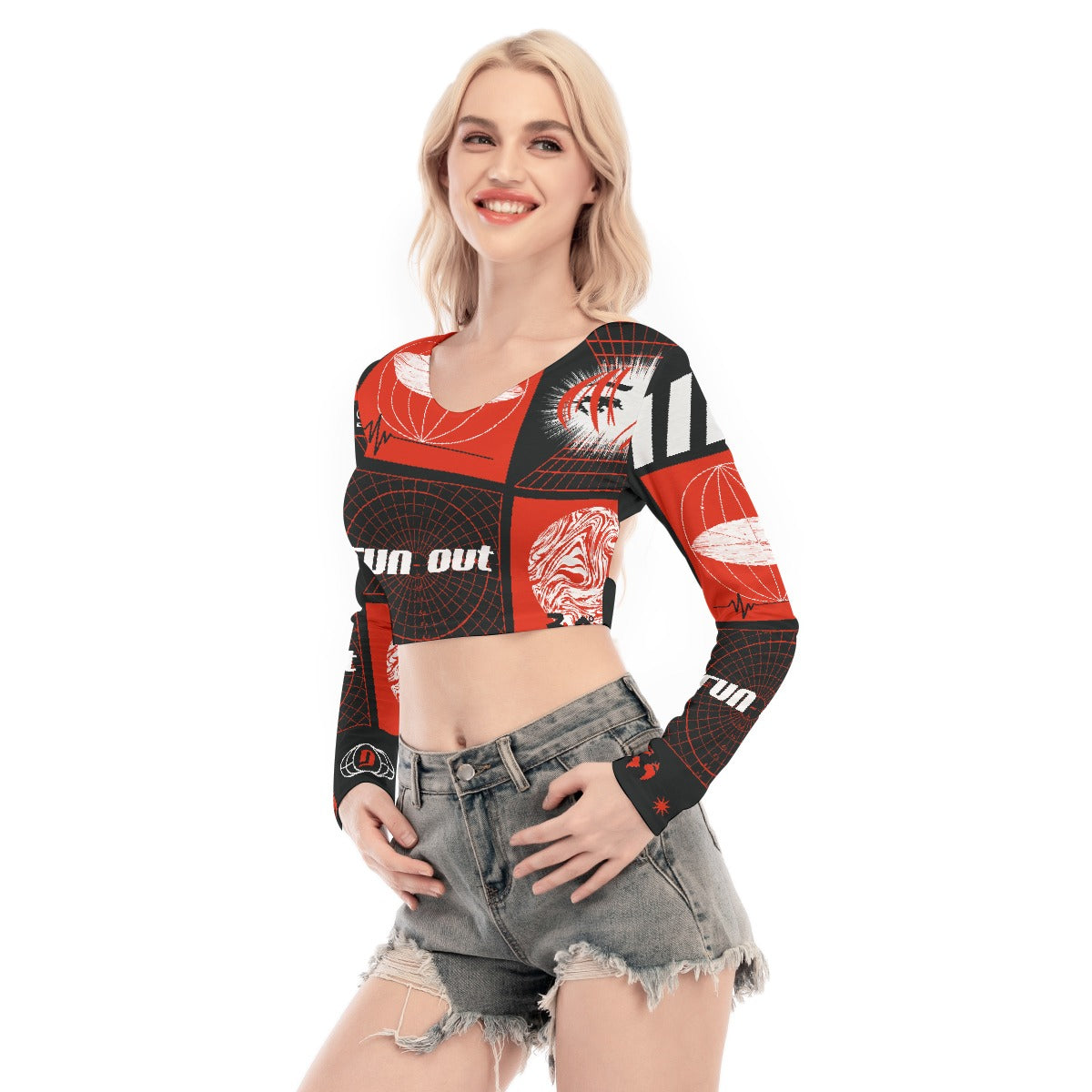 All-Over Print Women's Back Hollow T-shirt With Strap