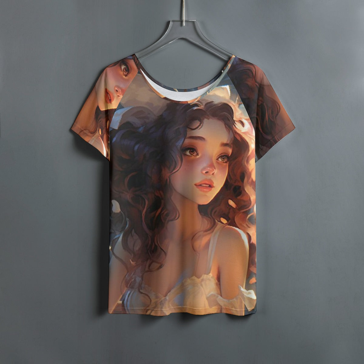 All-Over Print Women's Round Neck T-shirt With Raglan Sleeve