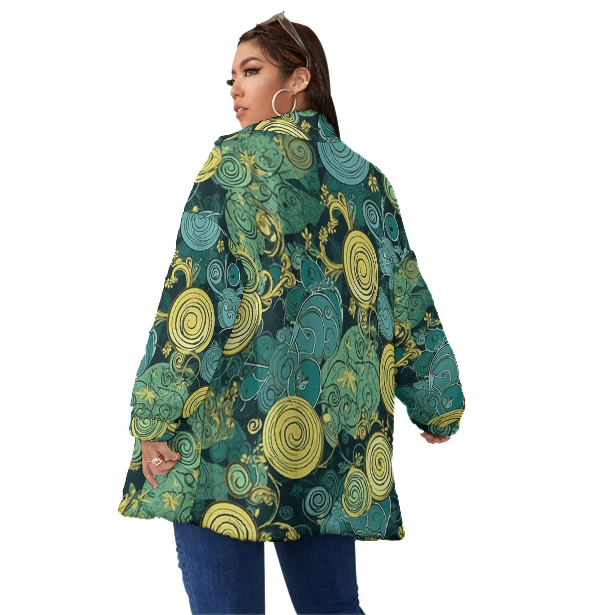 All-Over Print Unisex Borg Fleece Stand-up Collar Coat With Zipper Closure(Plus Size)