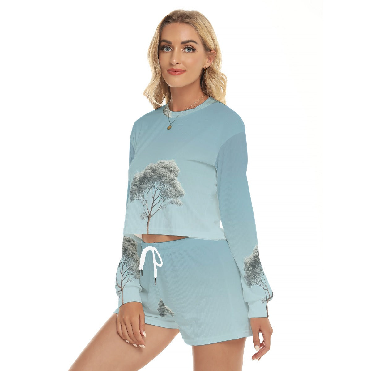 All-Over Print Women's Short Sweatshirt And Pants Suit