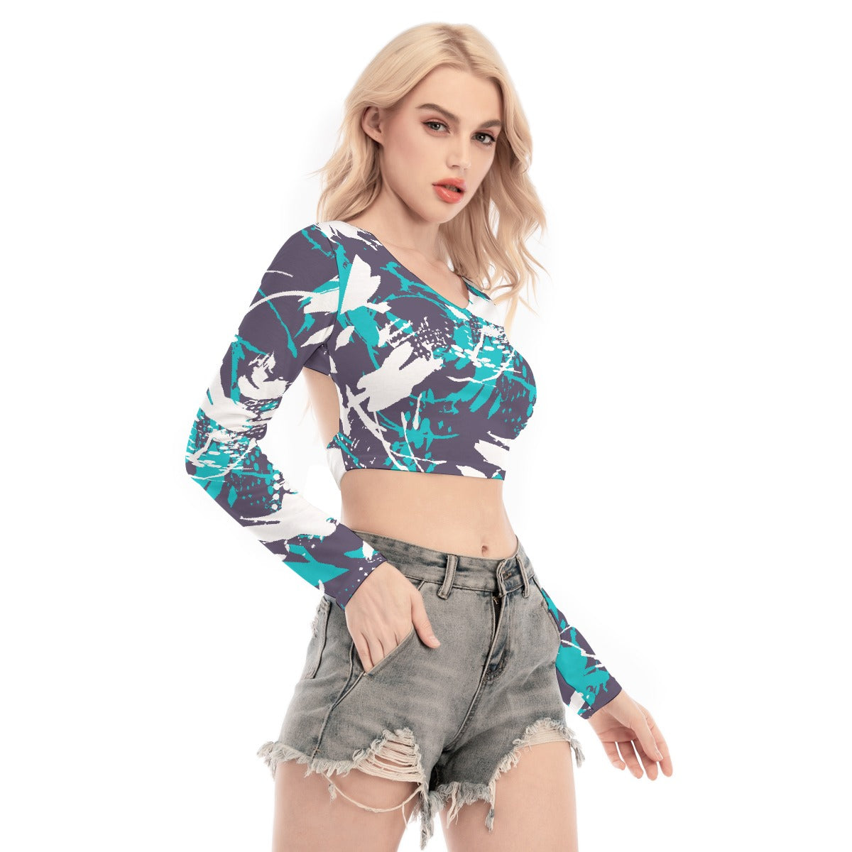 All-Over Print Women's Back Hollow T-shirt With Strap