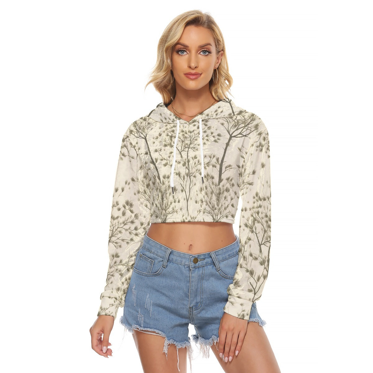 All-Over Print Women's Crop Top Hoodie|Velvet