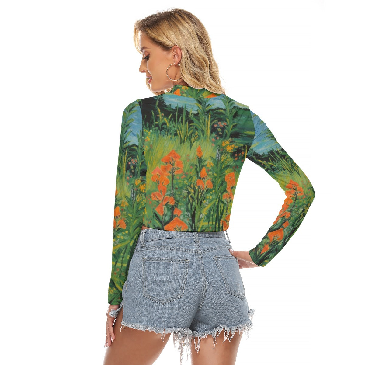 All-Over Print Women's Hollow Chest Keyhole Tight Crop Top