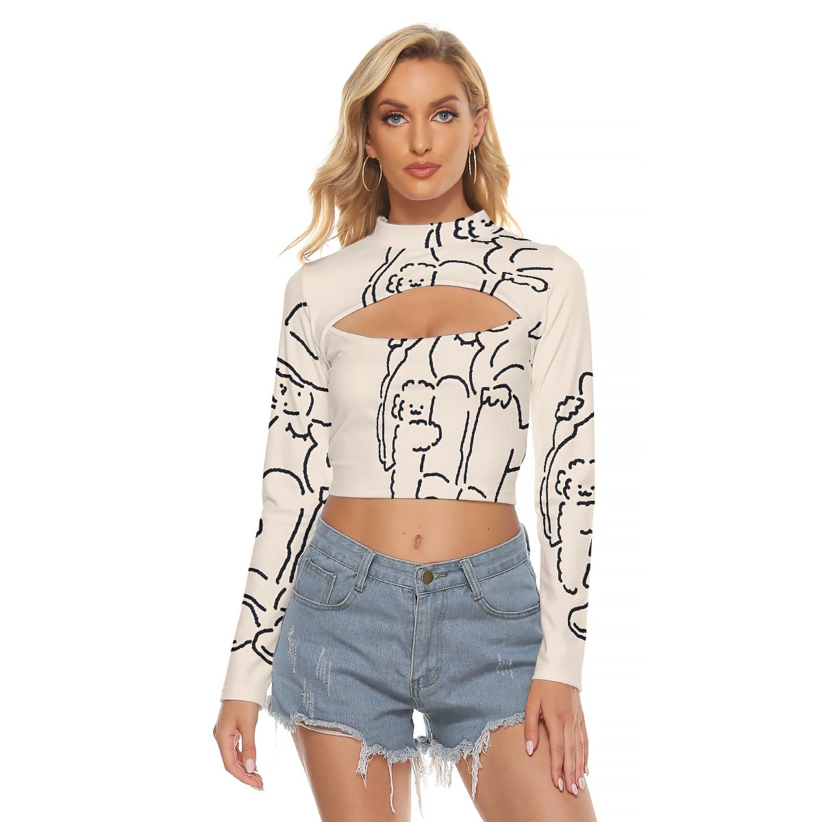 All-Over Print Women's Hollow Chest Keyhole Tight Crop Top