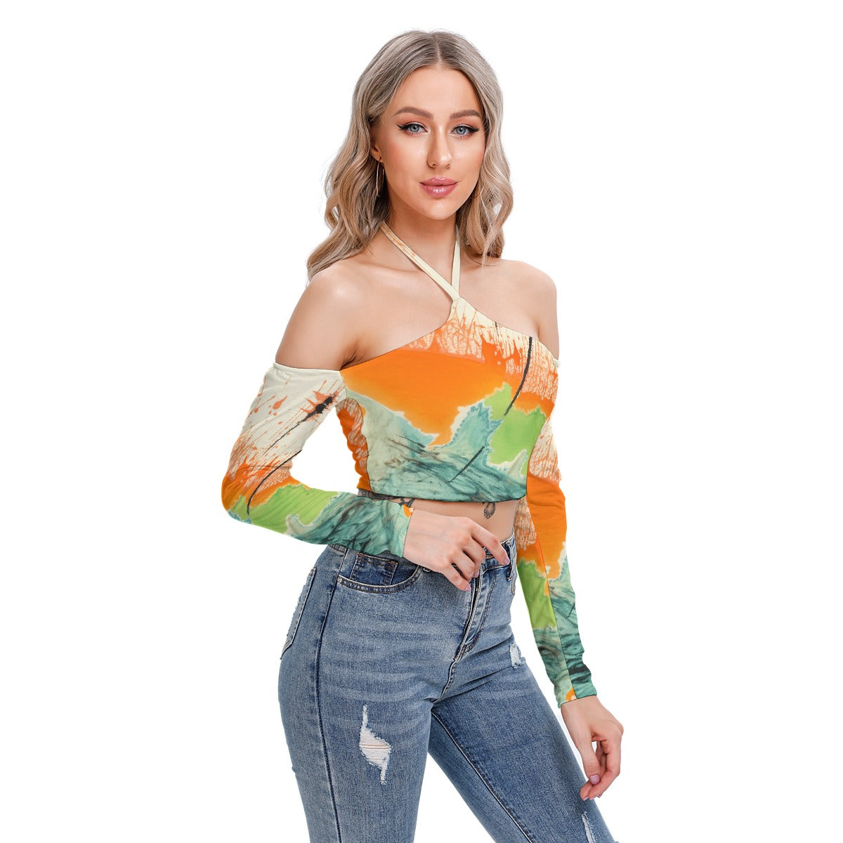 All-Over Print Women's Halter Lace-up Top