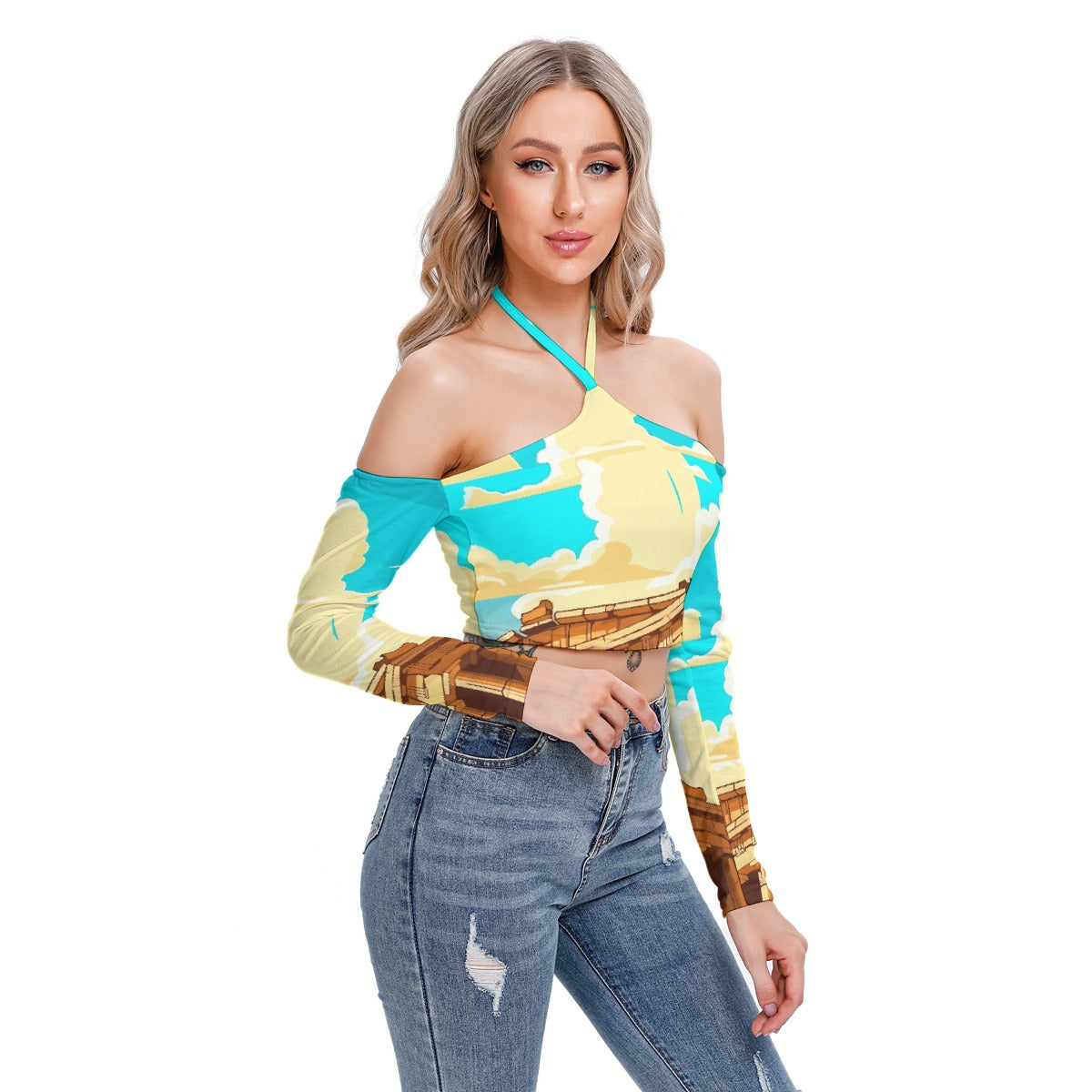 All-Over Print Women's Halter Lace-up Top