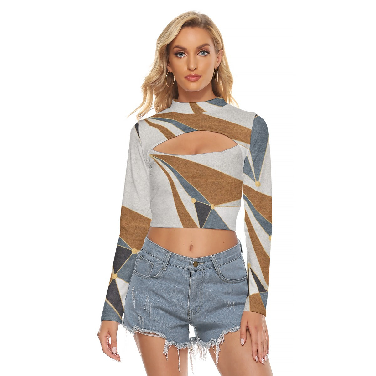 All-Over Print Women's Hollow Chest Keyhole Tight Crop Top