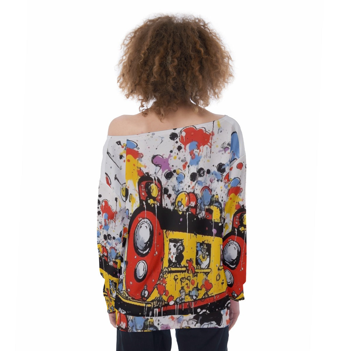 All-Over Print Oversized Women's Off-Shoulder Sweatshirt