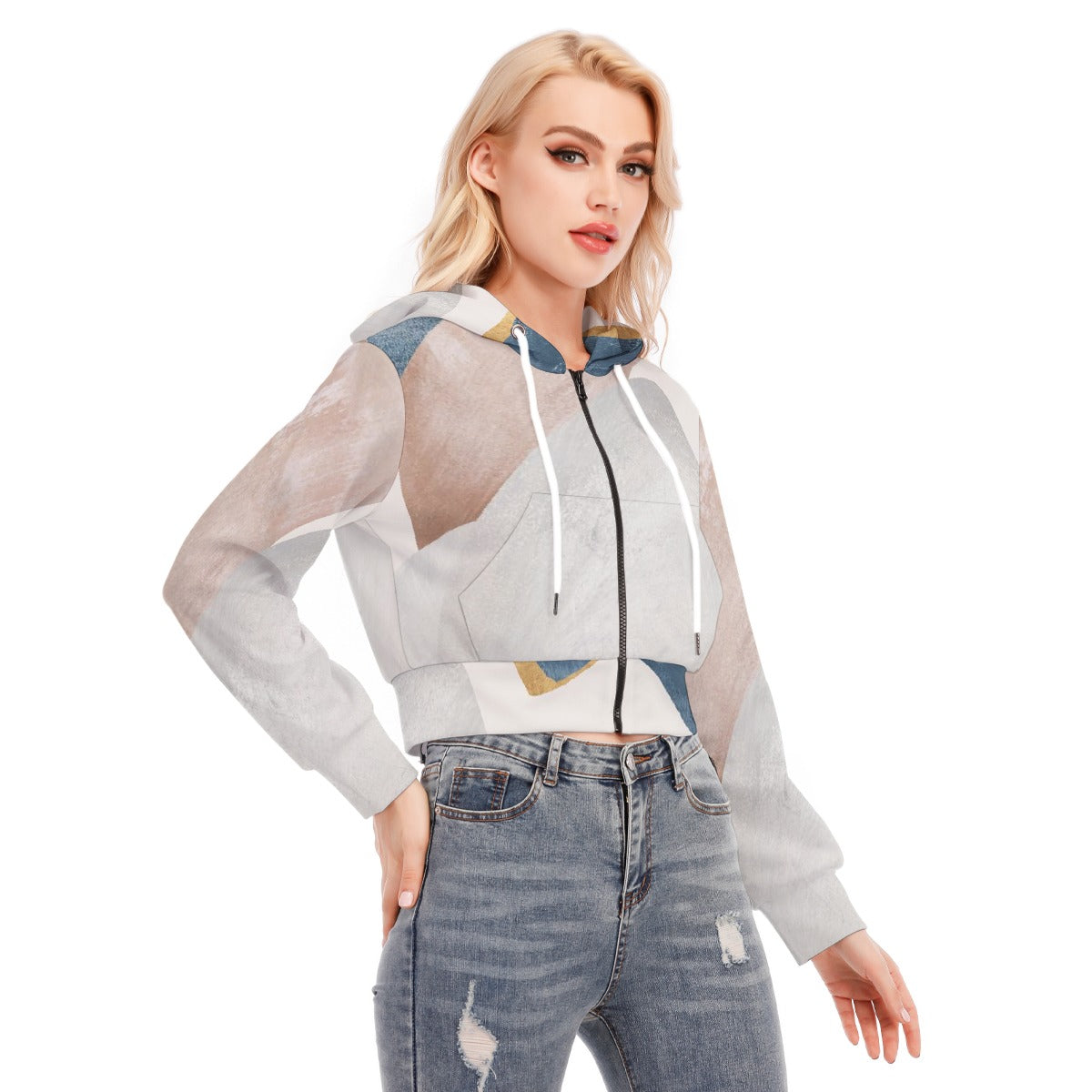 All-Over Print Women's Crop Top Hoodie With Zipper Closure