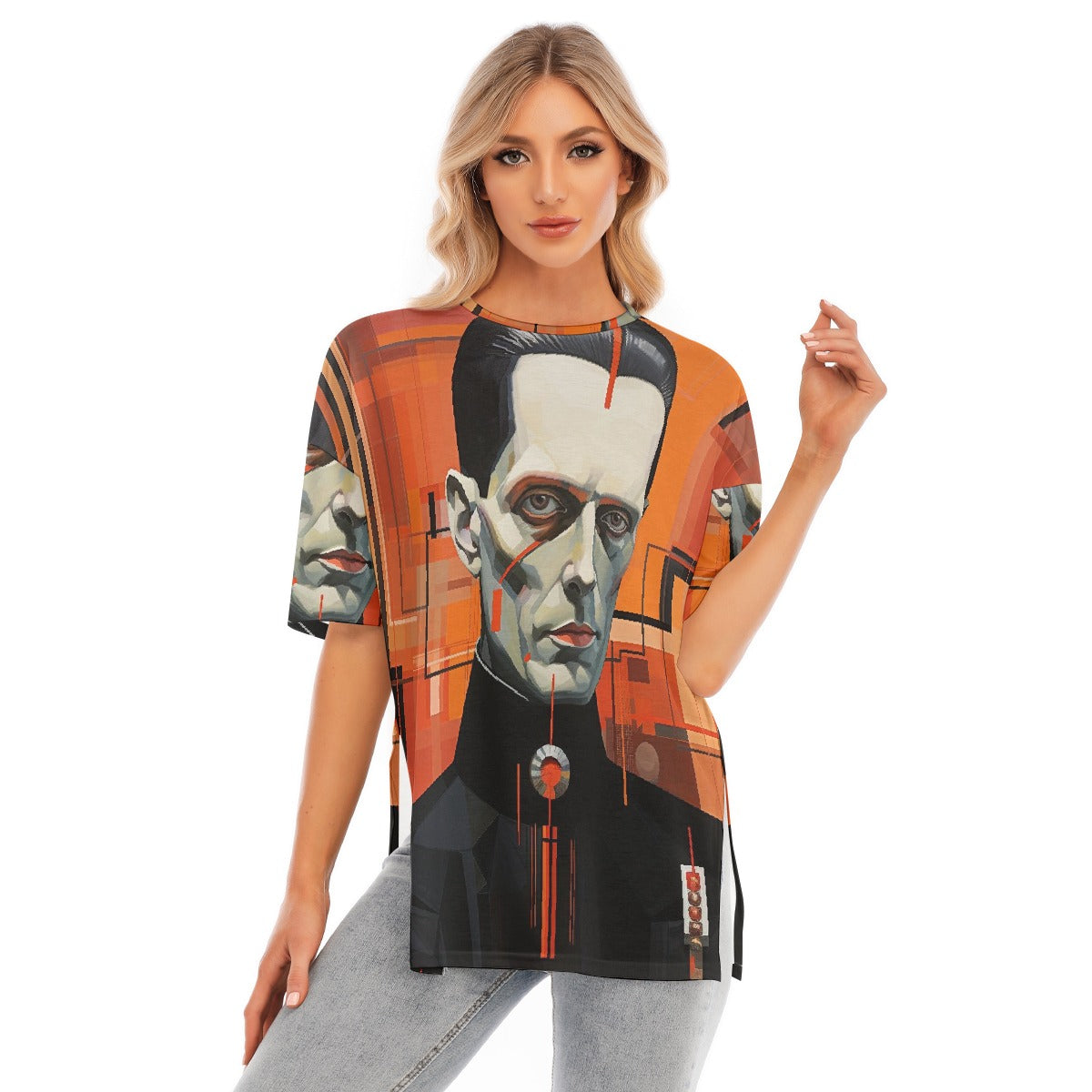 All-Over Print Women's Short Sleeves T-shirt With Hem Split