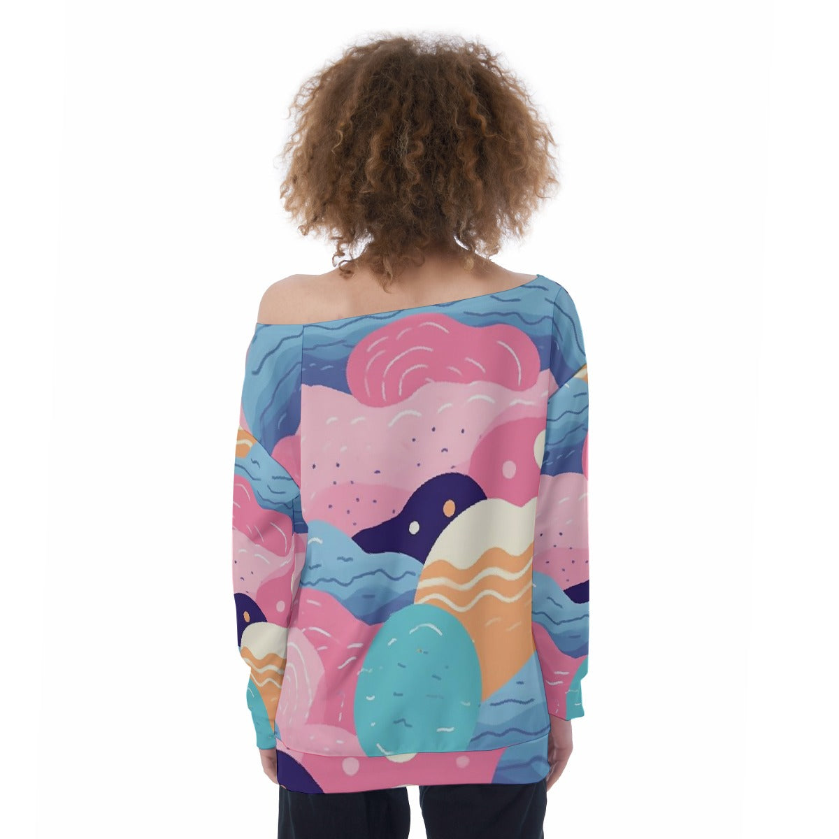 All-Over Print Oversized Women's Off-Shoulder Sweatshirt