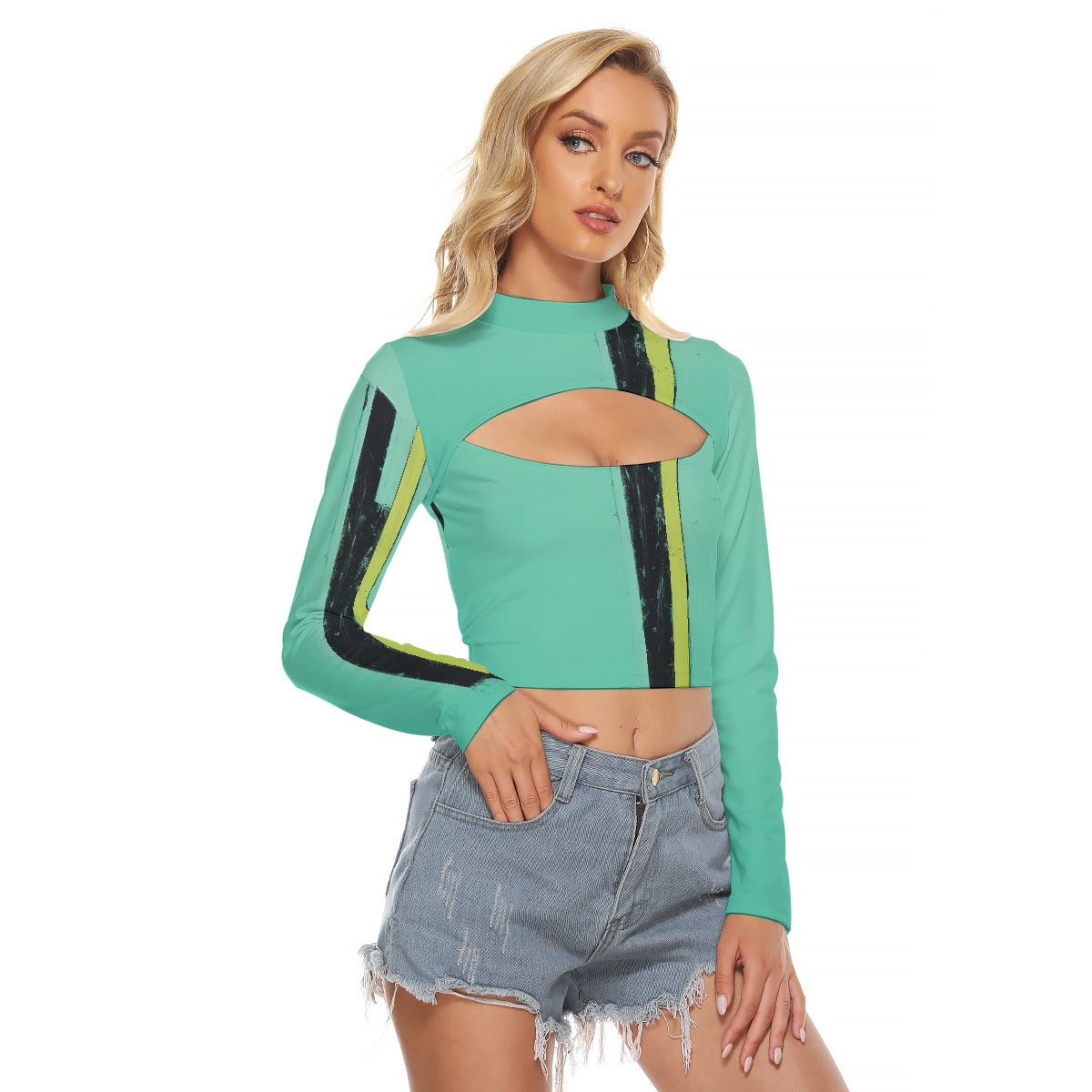 All-Over Print Women's Hollow Chest Keyhole Tight Crop Top