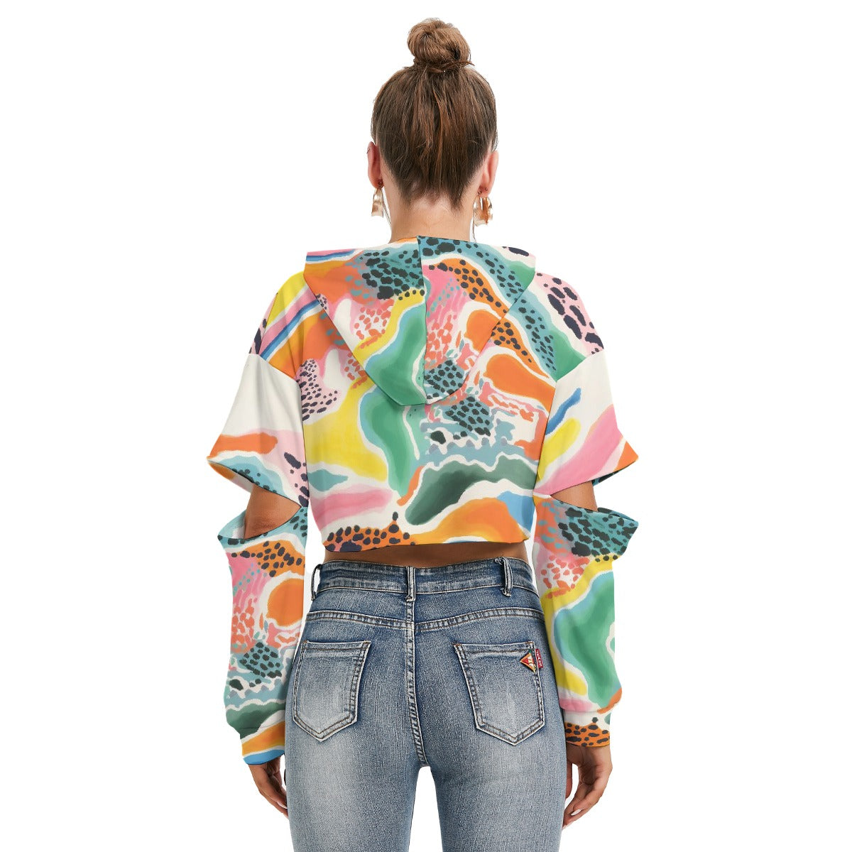 All-Over Print Women's Heavy Fleece Hoodie With Hollow Out Sleeve