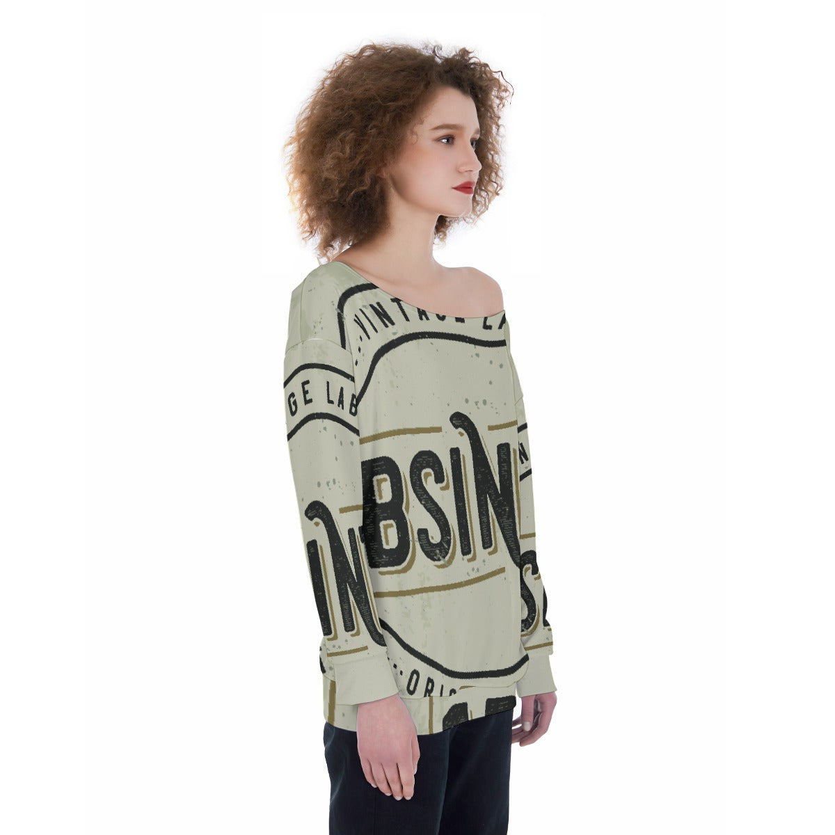 All-Over Print Oversized Women's Off-Shoulder Sweatshirt
