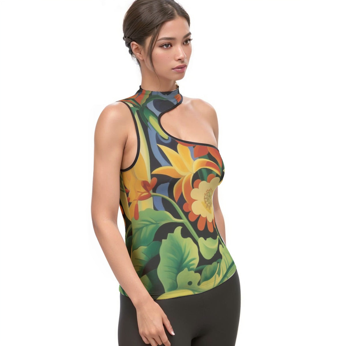 All-Over Print Women's Halter Sleeveless Asymmetrical Tank Top