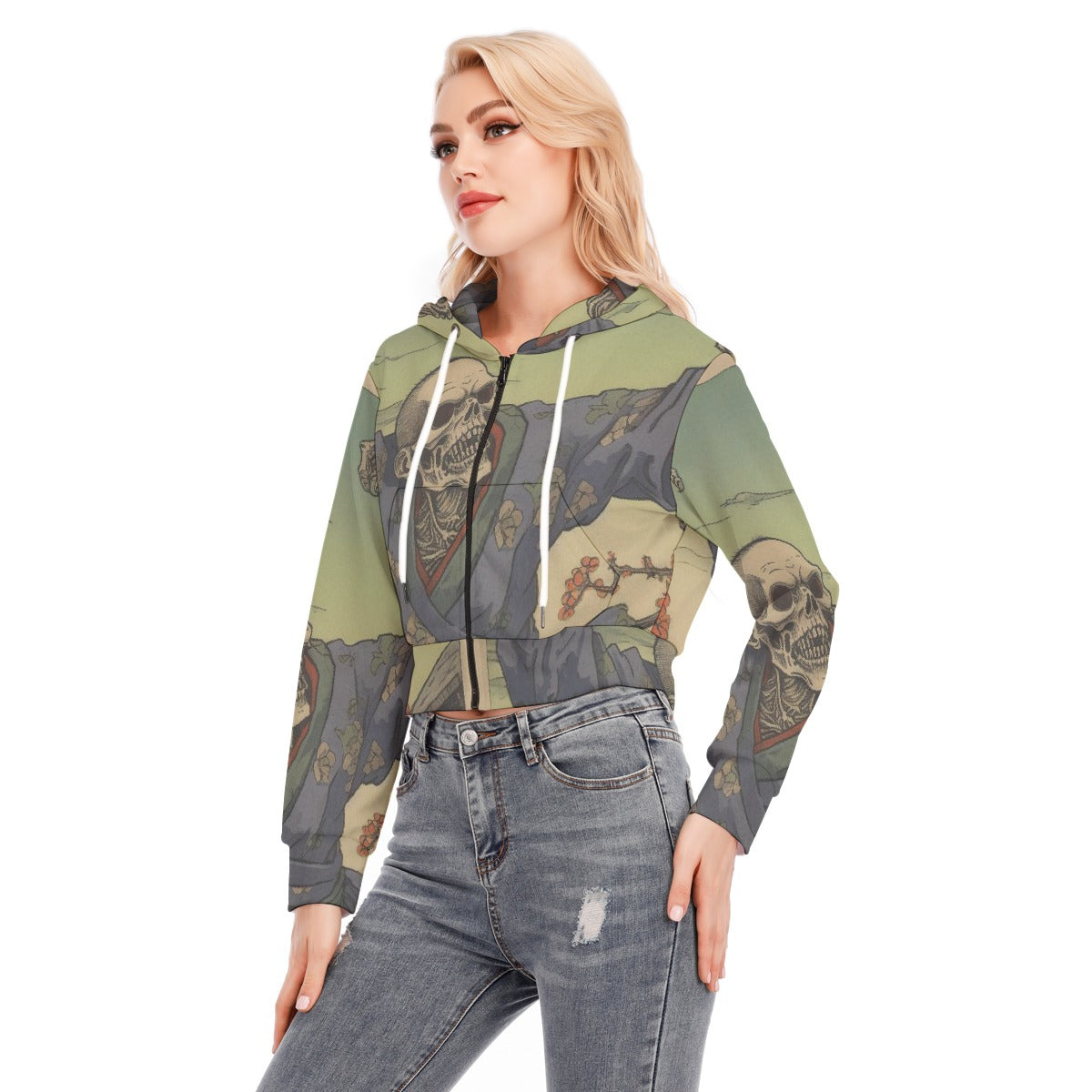 All-Over Print Women's Crop Top Hoodie With Zipper Closure