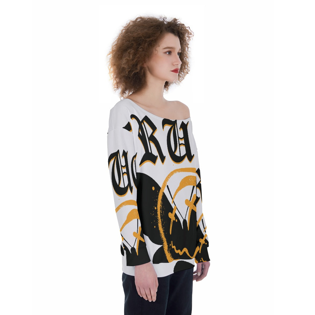 All-Over Print Oversized Women's Off-Shoulder Sweatshirt