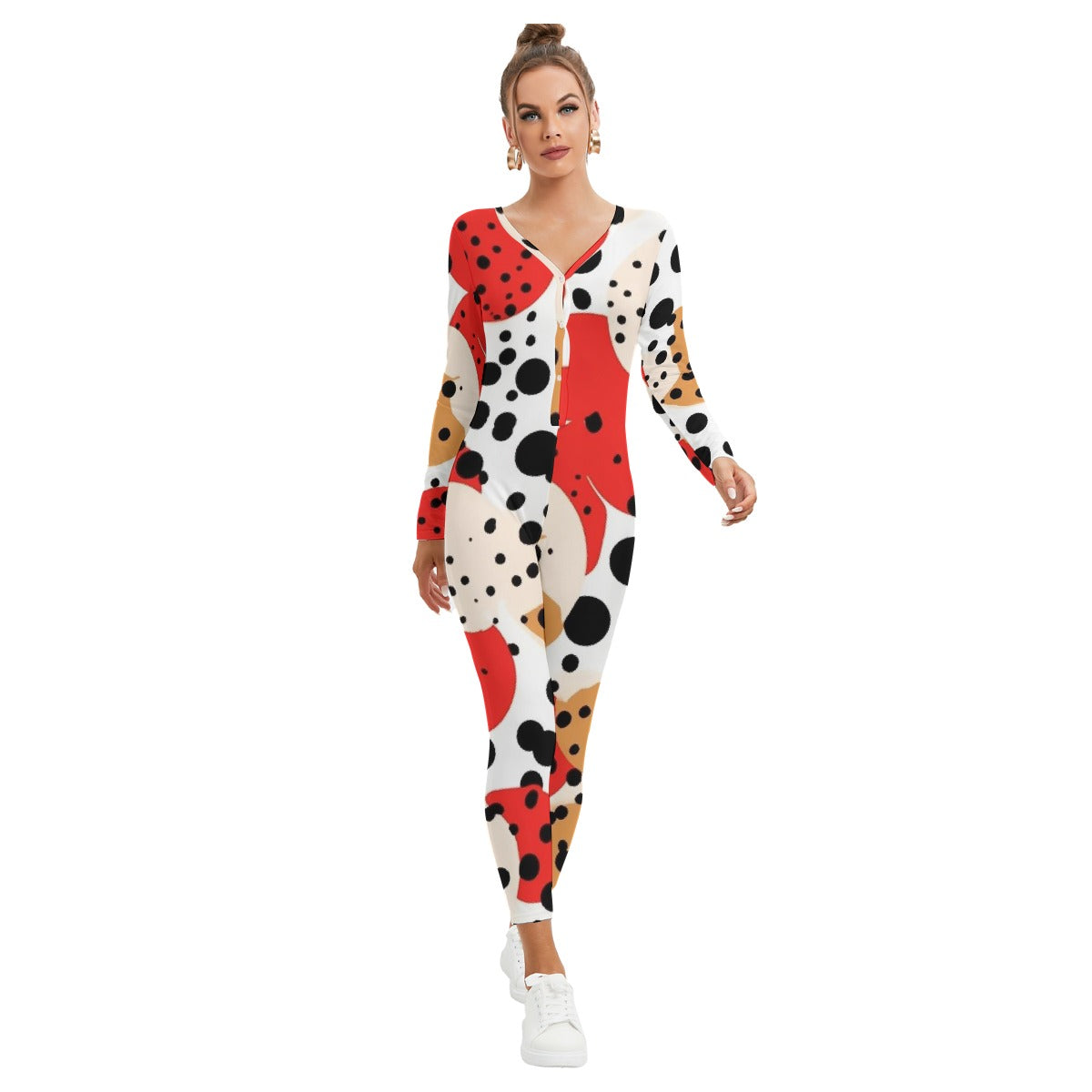 All-Over Print Women's Plunging Neck Jumpsuit