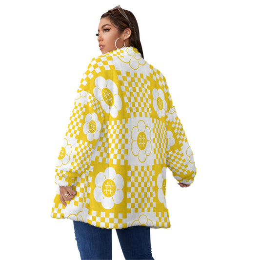 All-Over Print Unisex Borg Fleece Stand-up Collar Coat With Zipper Closure(Plus Size)