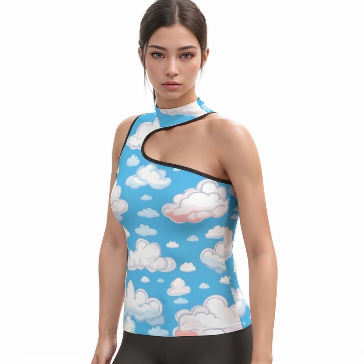 All-Over Print Women's Halter Sleeveless Asymmetrical Tank Top