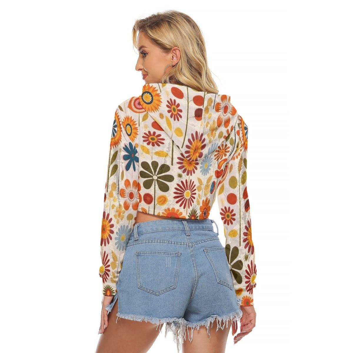 All-Over Print Women's Crop Top Hoodie|Velvet
