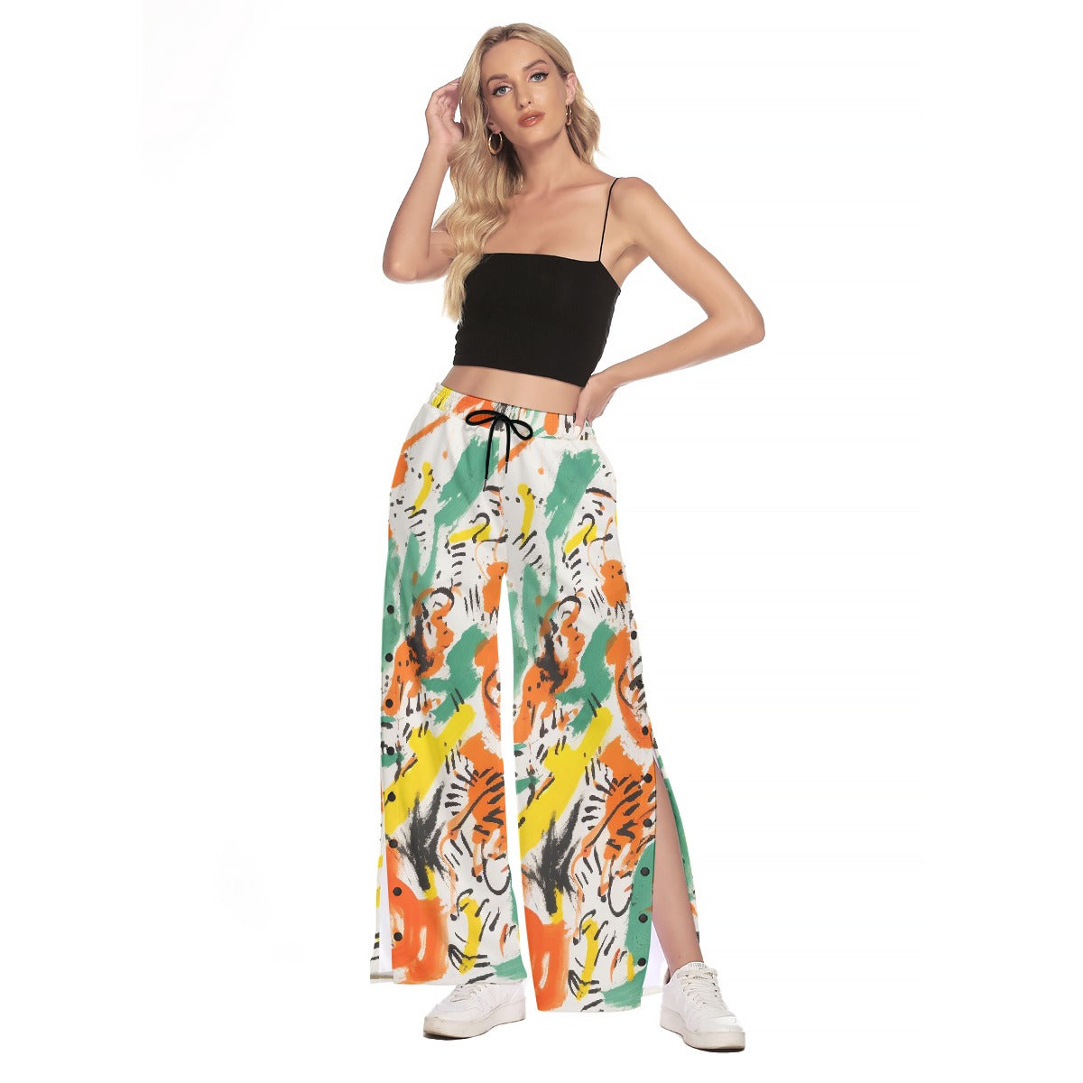 All-Over Print Women's Side Slit Snap Button Trousers