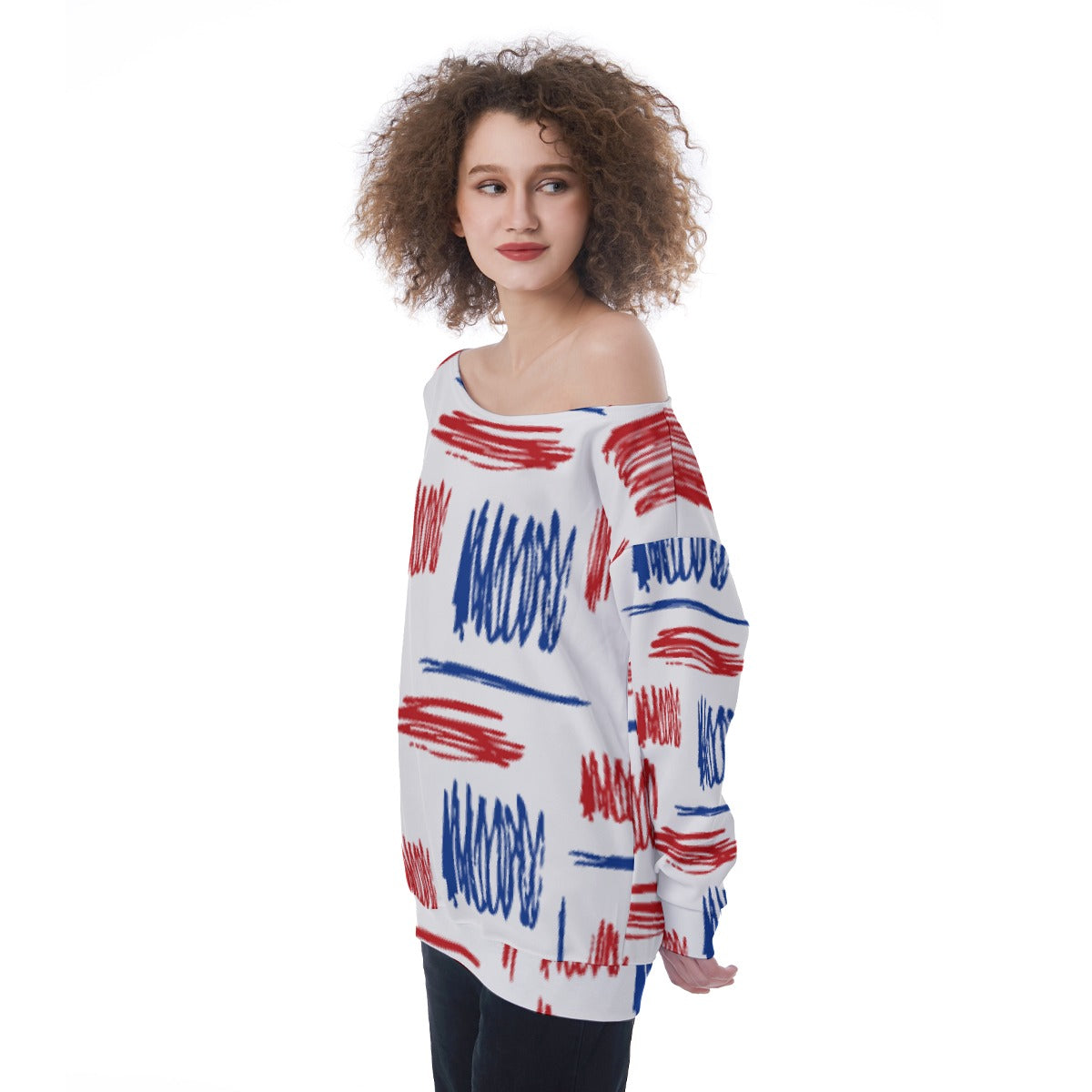 All-Over Print Oversized Women's Off-Shoulder Sweatshirt