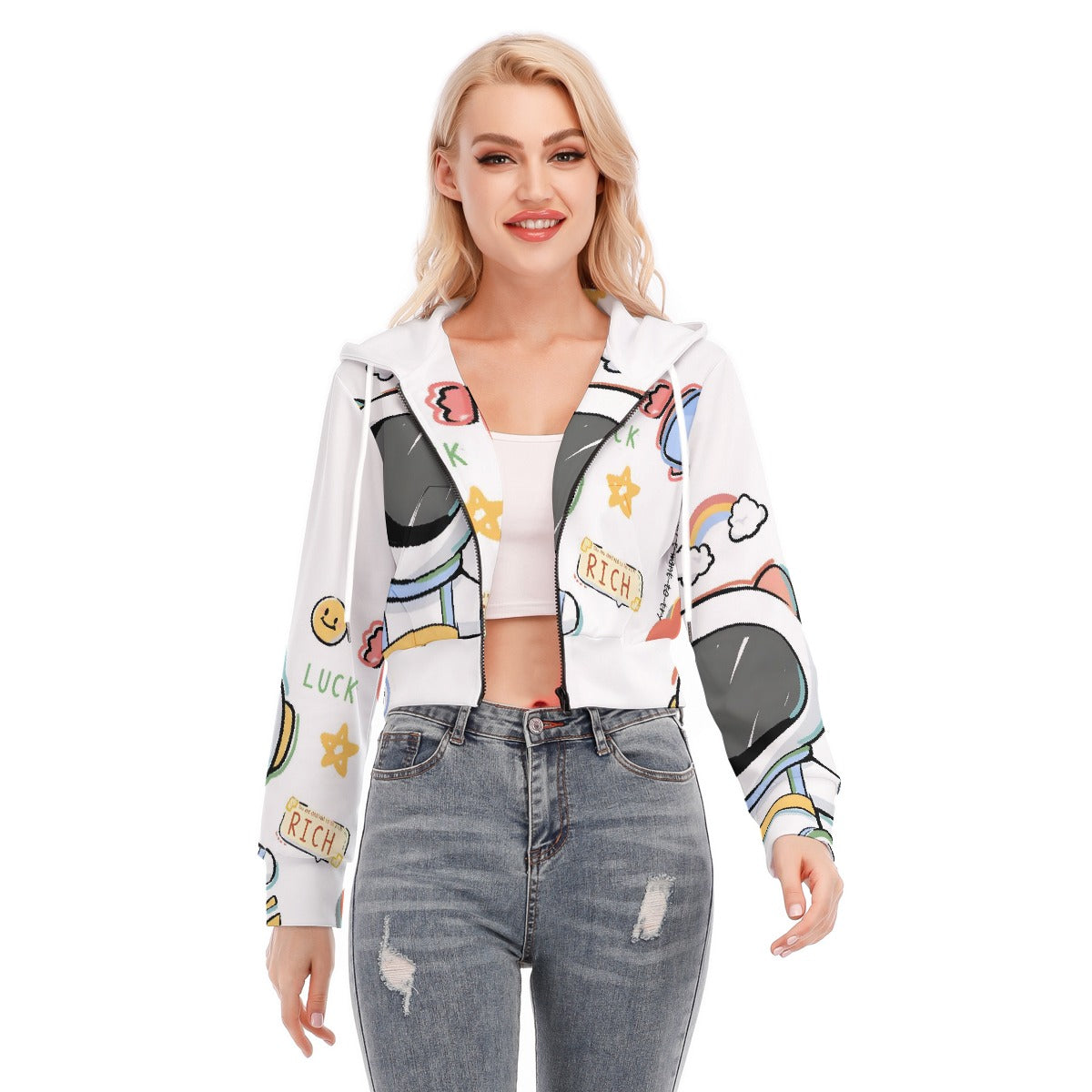All-Over Print Women's Crop Top Hoodie With Zipper Closure