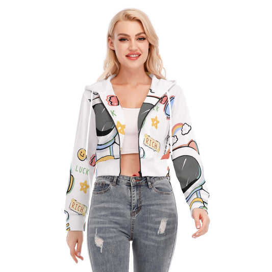All-Over Print Women's Crop Top Hoodie With Zipper Closure