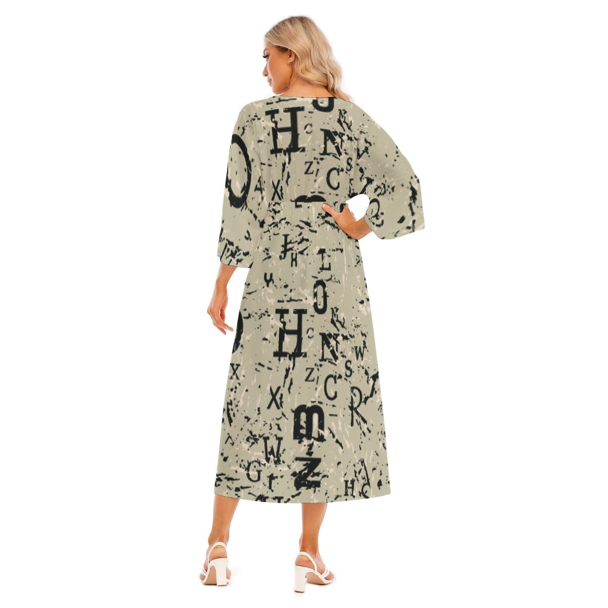 All-Over Print Women's Mid-Sleeve Long Dress