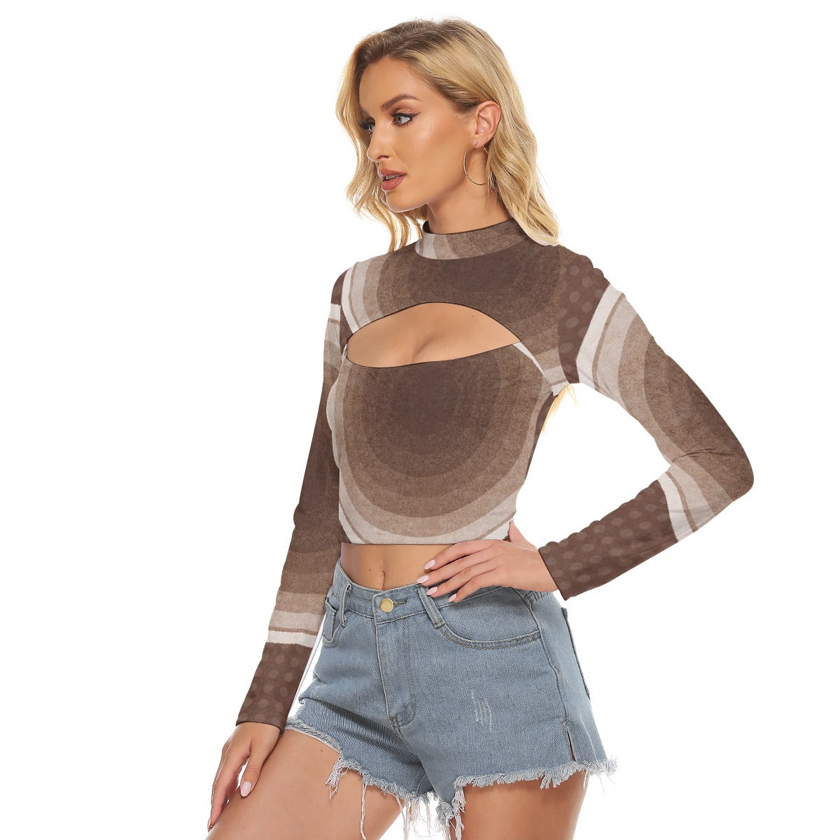 All-Over Print Women's Hollow Chest Keyhole Tight Crop Top