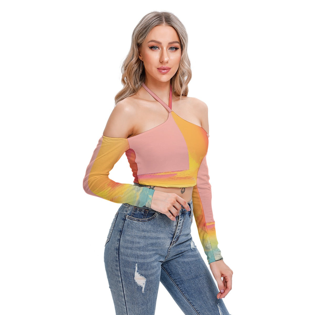 All-Over Print Women's Halter Lace-up Top