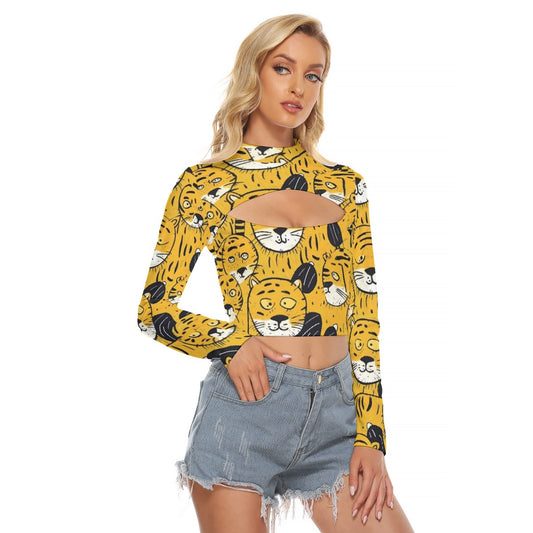 All-Over Print Women's Hollow Chest Keyhole Tight Crop Top