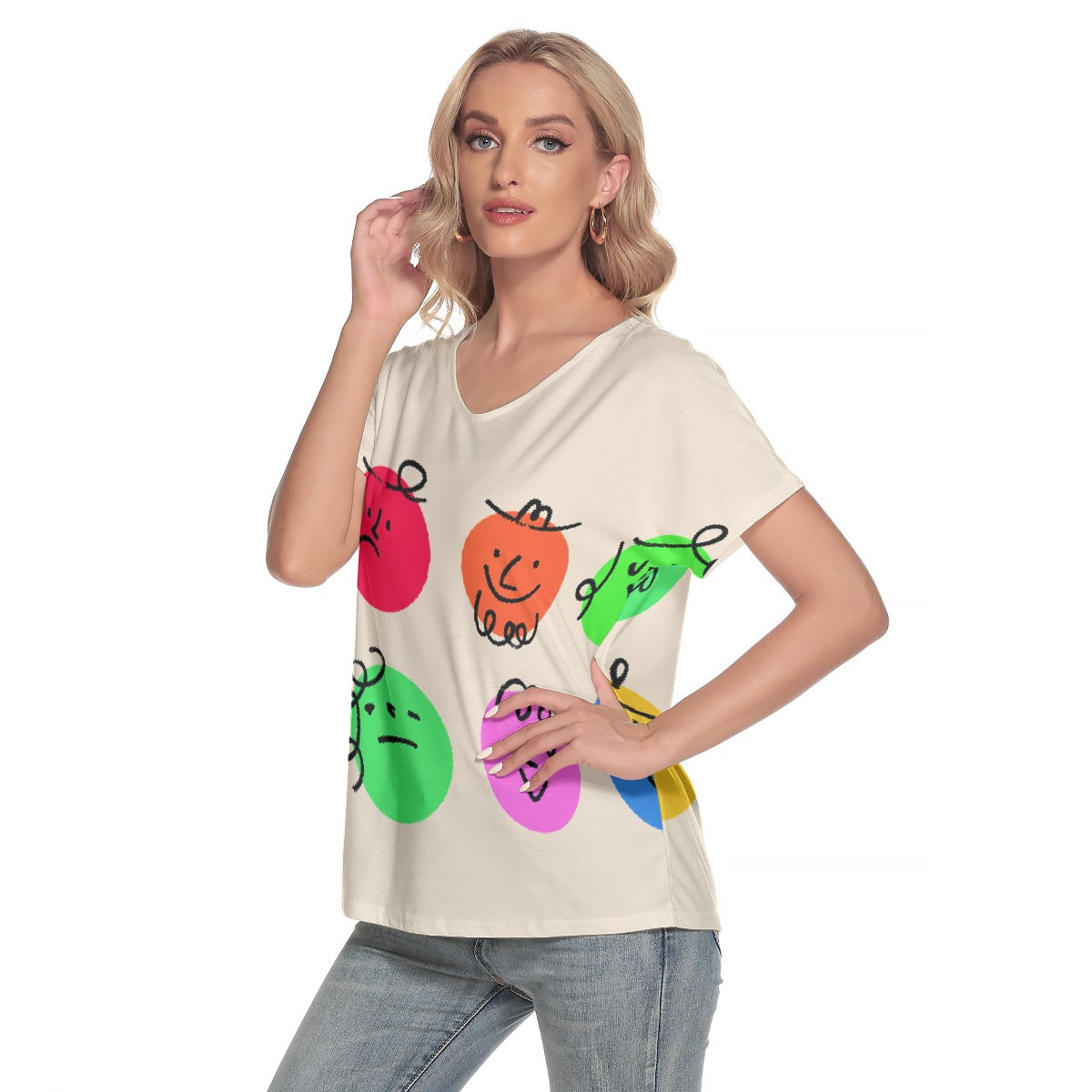 All-Over Print Women's Loose V-neck Short Sleeve T-shirt
