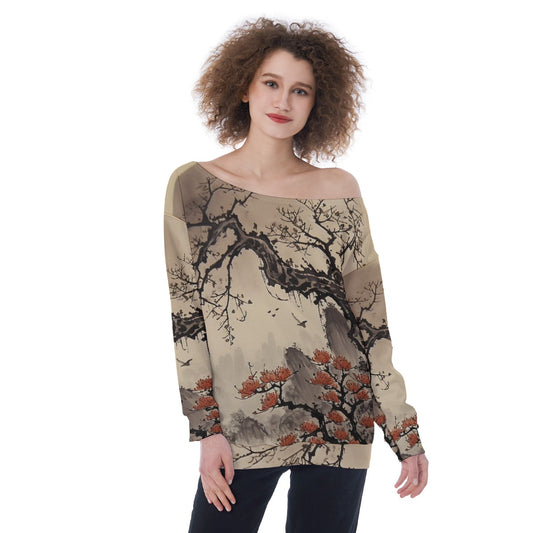 All-Over Print Oversized Women's Off-Shoulder Sweatshirt