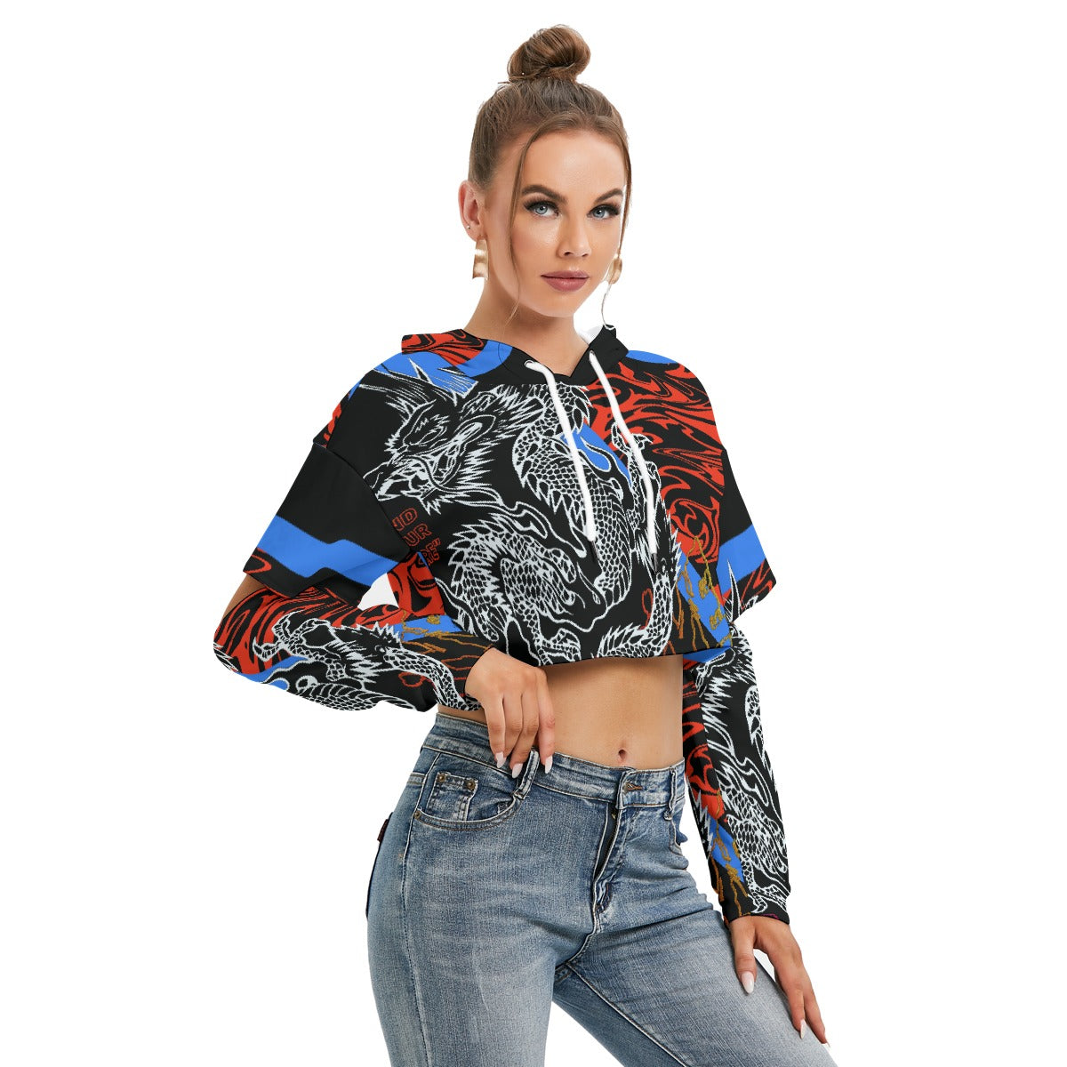 All-Over Print Women's Heavy Fleece Hoodie With Hollow Out Sleeve