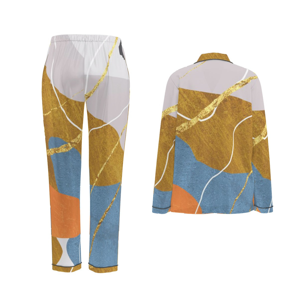 All-Over Print Women's Long Sleeve Pajama Set With Black Contrast Piping