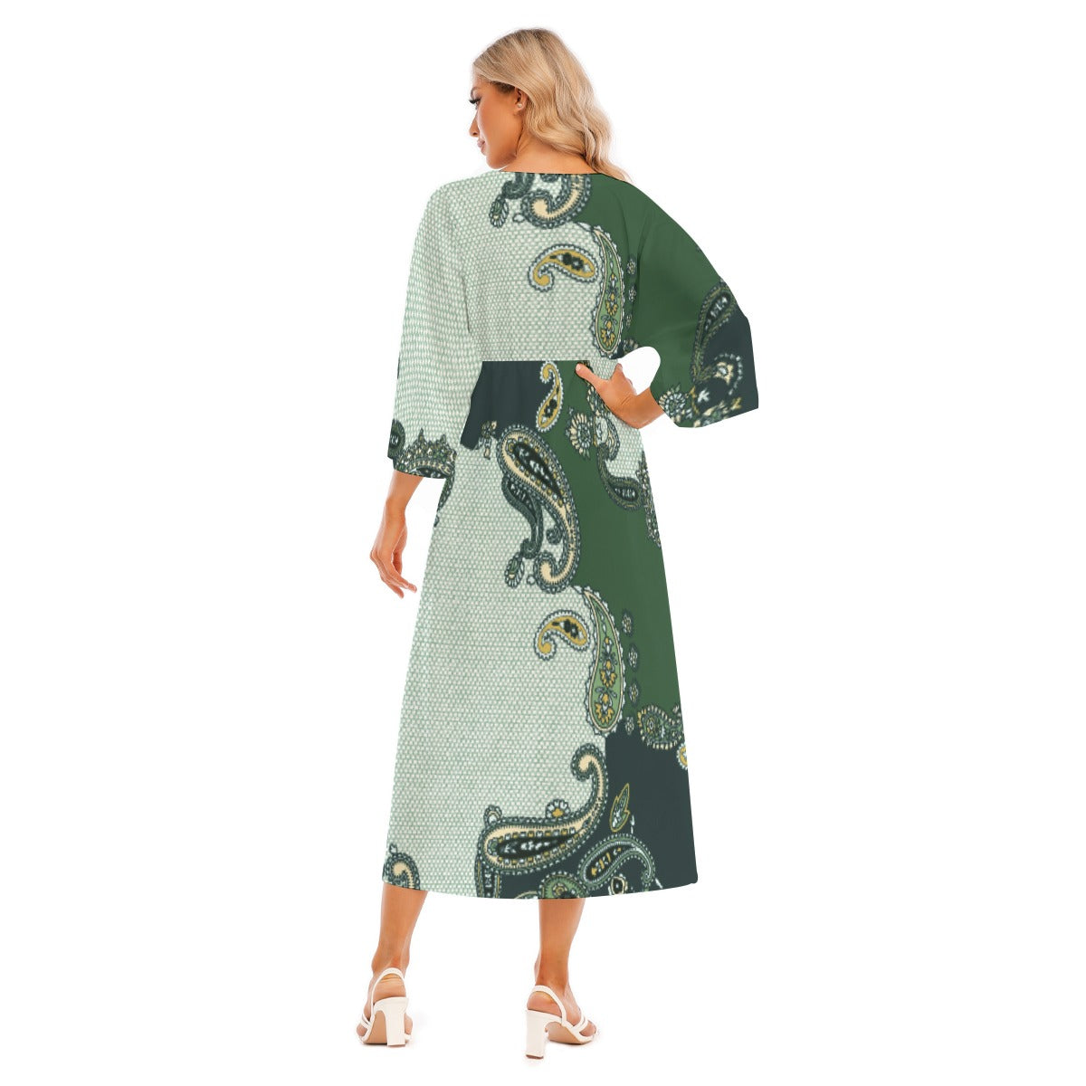 All-Over Print Women's Mid-Sleeve Long Dress