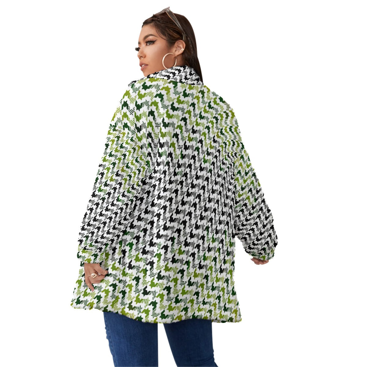 All-Over Print Unisex Borg Fleece Stand-up Collar Coat With Zipper Closure(Plus Size)