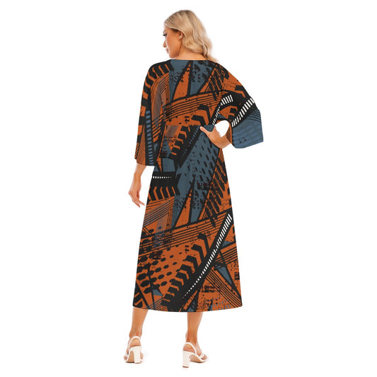 All-Over Print Women's Mid-Sleeve Long Dress