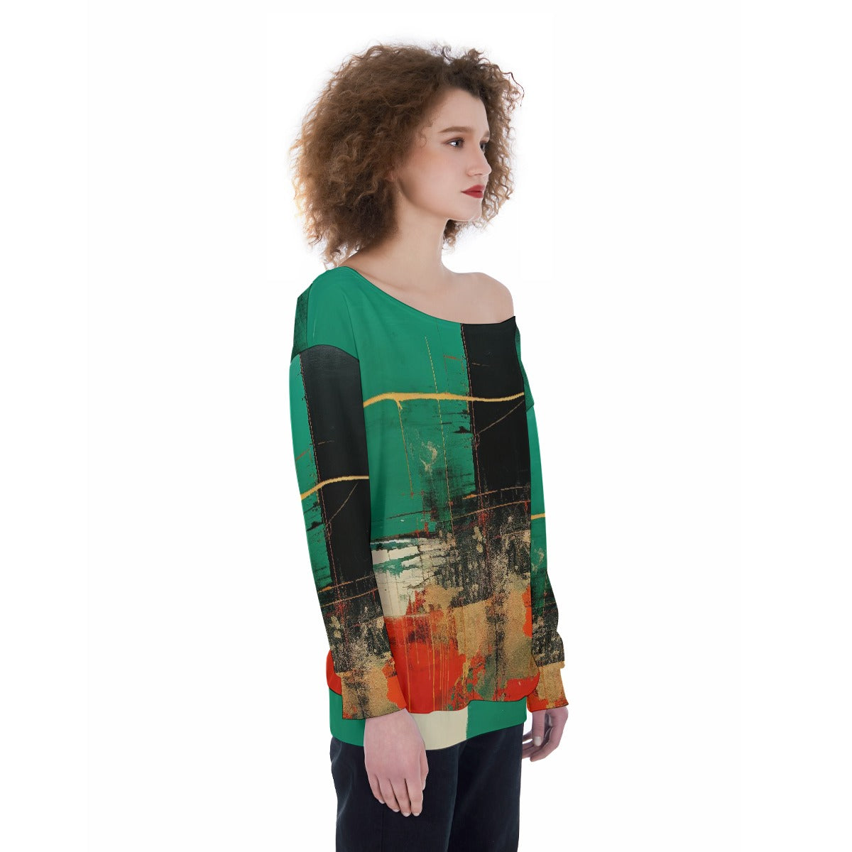 All-Over Print Oversized Women's Off-Shoulder Sweatshirt